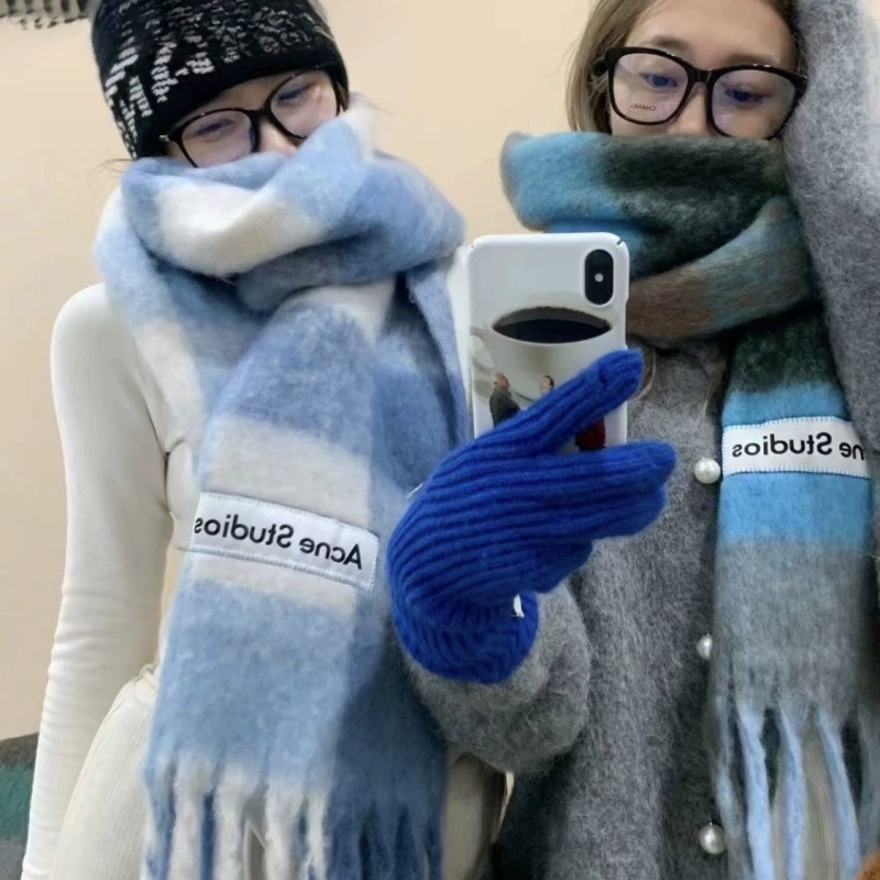 Демисезонный тёплый шарф радужной окраски, плащ с кисточками, европейский стиль