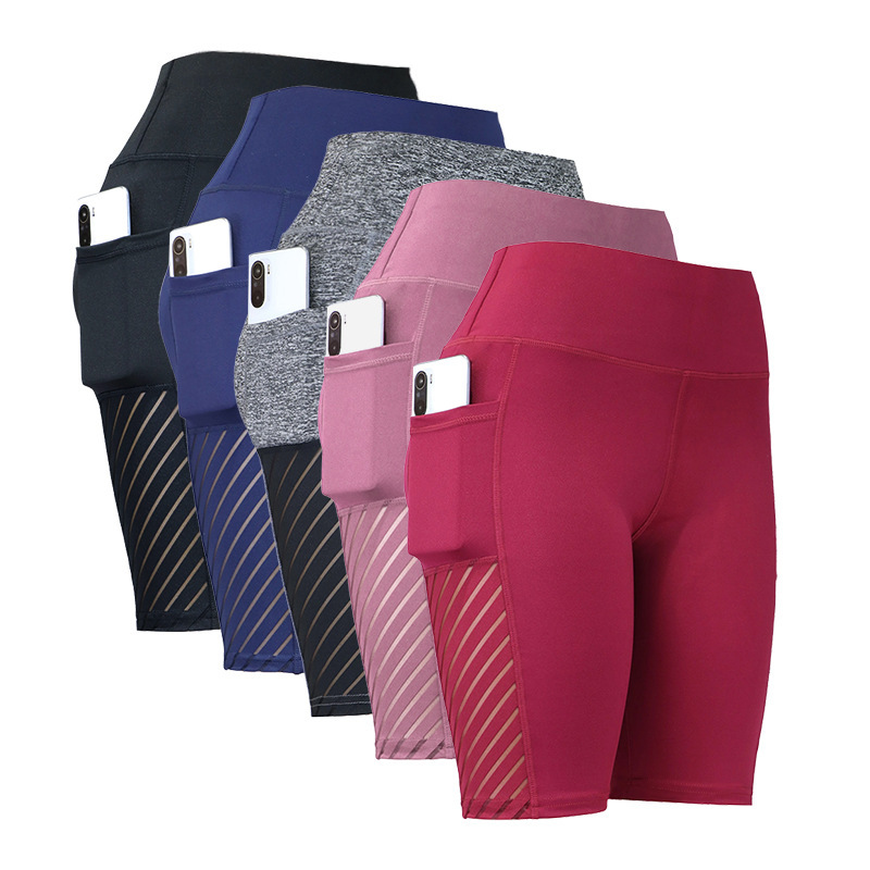 European and American Cross-Border Summer New Multi-Color Mesh Five-Quarter Pants Pocket Yoga Pants High-Waist Elastic Hip-Lifting Leggings for Women