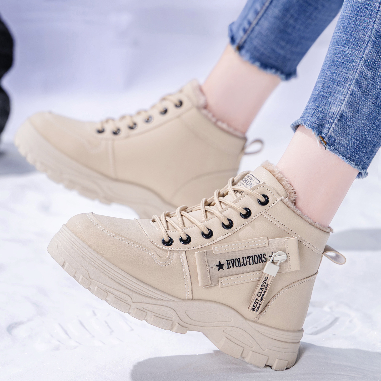 Zapatos de algodón de mujer de invierno, zapatos de mujer de altura transfronteriza, botas de algodón grandes, botas de algodón cómodas, zapatos casuales a prueba de frío
