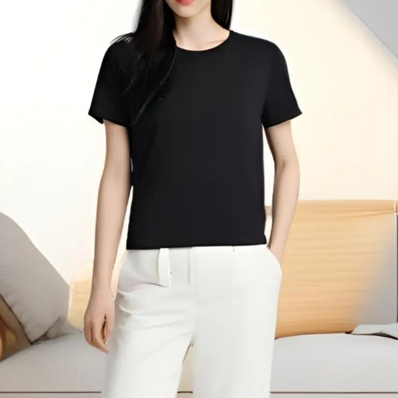 夏の新しいラウンドネック半袖スリムフィット春と夏のインナー弾性Tシャツファッショナブルなスリムフィットルーズレディース通気性|undefined