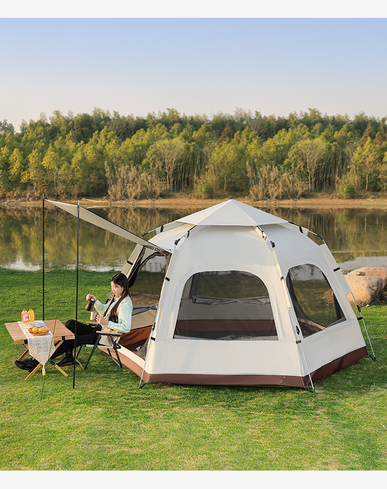 Outdoor Portable Tent, No Need to Set Up, Automatic Quick-Opening, Small and Medium-Sized Tent, Outdoor Leisure Sunshade and Rain Shelter, Hexagonal Tent