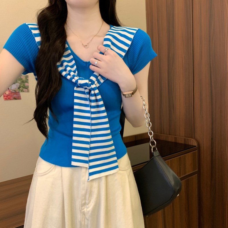 ピンクショール半袖トップス女性初夏ドーパミン明るいユニークな美しいootd着用純粋なピンチウエストTシャツ|undefined