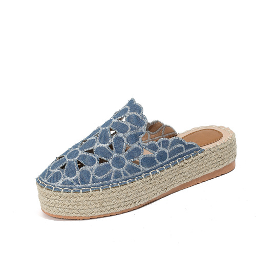 High-Quality Fisherman's Shoes for Women, Cap-Toe Slip-Ons with Fairy Style, Summer Outwear, Lattice Flower Design, Breathable Linen, Thick Sole Fisherman's Shoes