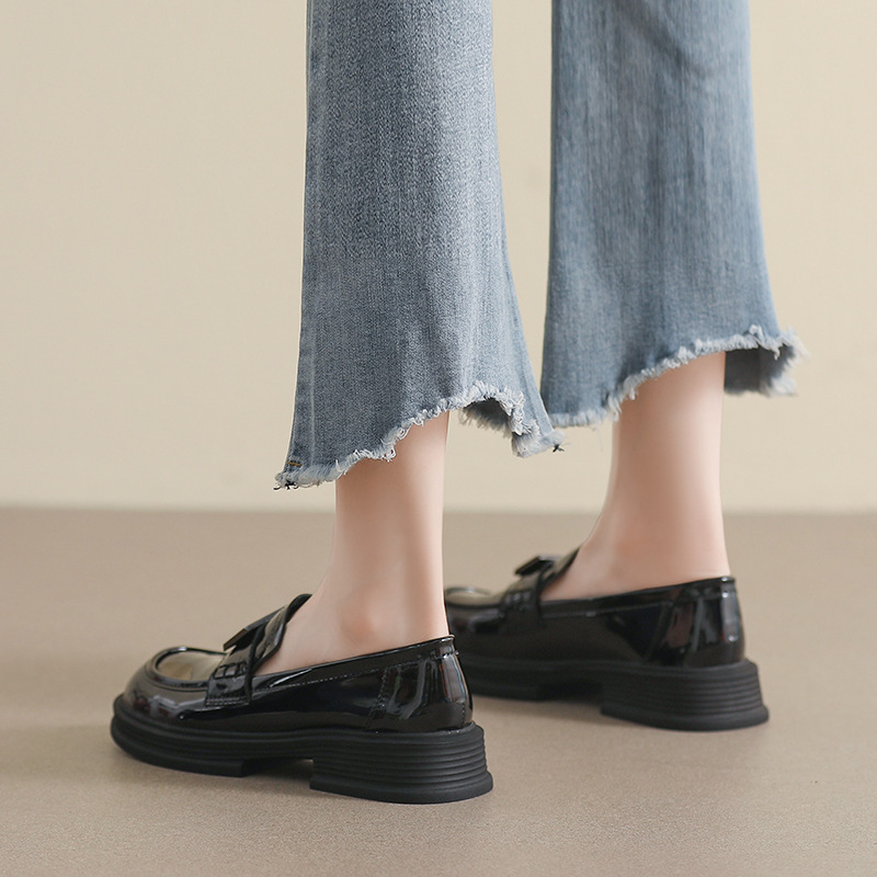 Weiwei Girl 826 - 5 zapatos de cuero negro mujeres retro 2023 nuevo estilo universitario zapatos lefu suela suave zapatos mujeres