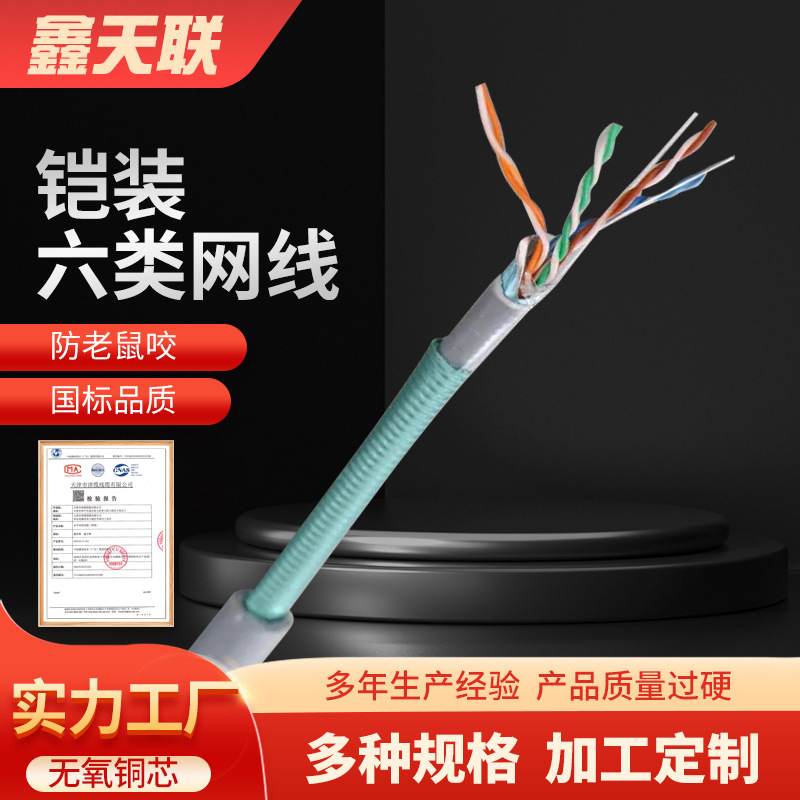鑫天联室外铠装网线国标免穿孔无氧铜材质 阻燃8 4芯铠装六类网线