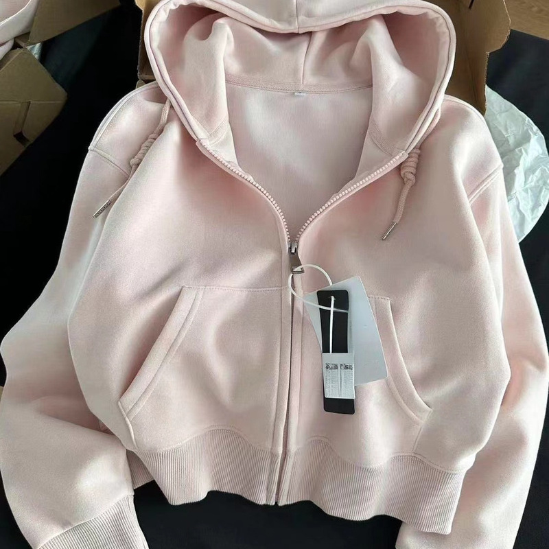 Korean style early autumn short hooded sweater coat women's sweet beautiful white loose all-match slim thin top Korean style early autumn short hooded sweater coat women's sweet beautiful white loose all-match slim thin top