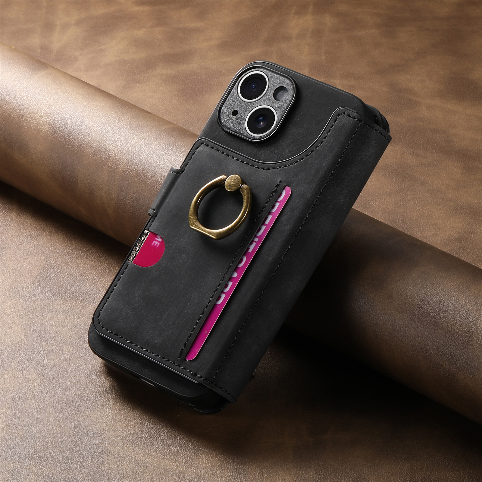 Southeast Asia iphone16RFID Anti-theft Brush Multi-card Oversized Storage Triple-fold Flip Mobile Phone Leather Case