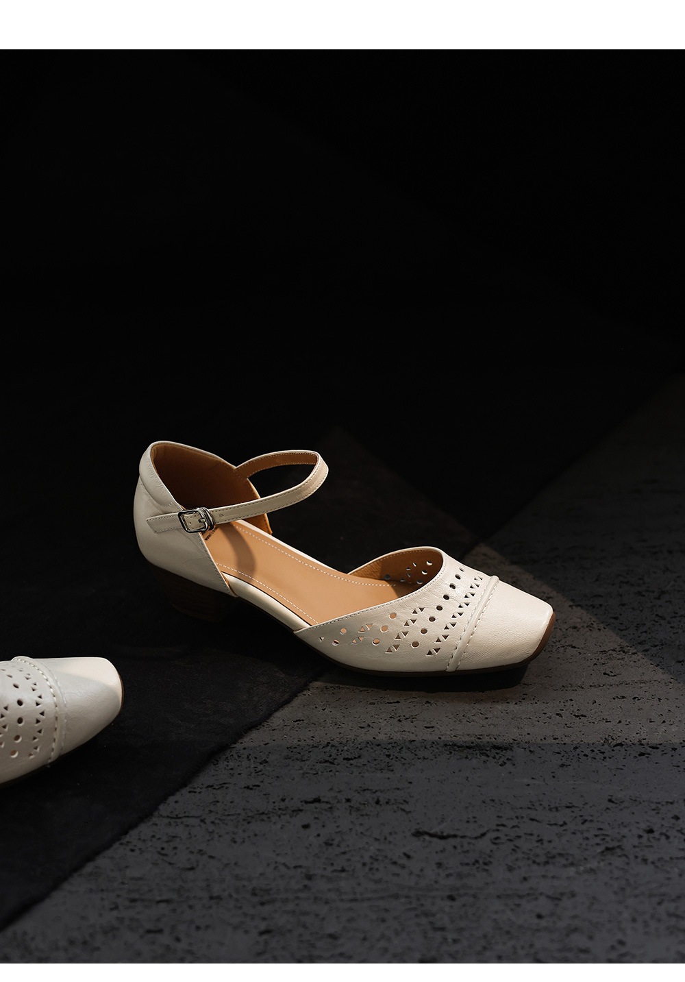 Sandal nữ da cừu mũi trùm gót thấp quai ngang một dây hở gót — màu tím chi tiết 15