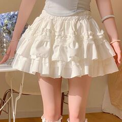 ホワイトレースケーキチュチュスカート女性の甘いスカートAラインスカートハイウエスト痩身露出防止バレエスタイルスカート