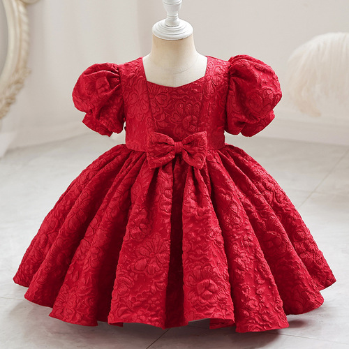 Girls' dresses, palace-style dresses, toddlers' puff-sleeved bow dresses, princess dresses, cute costumes