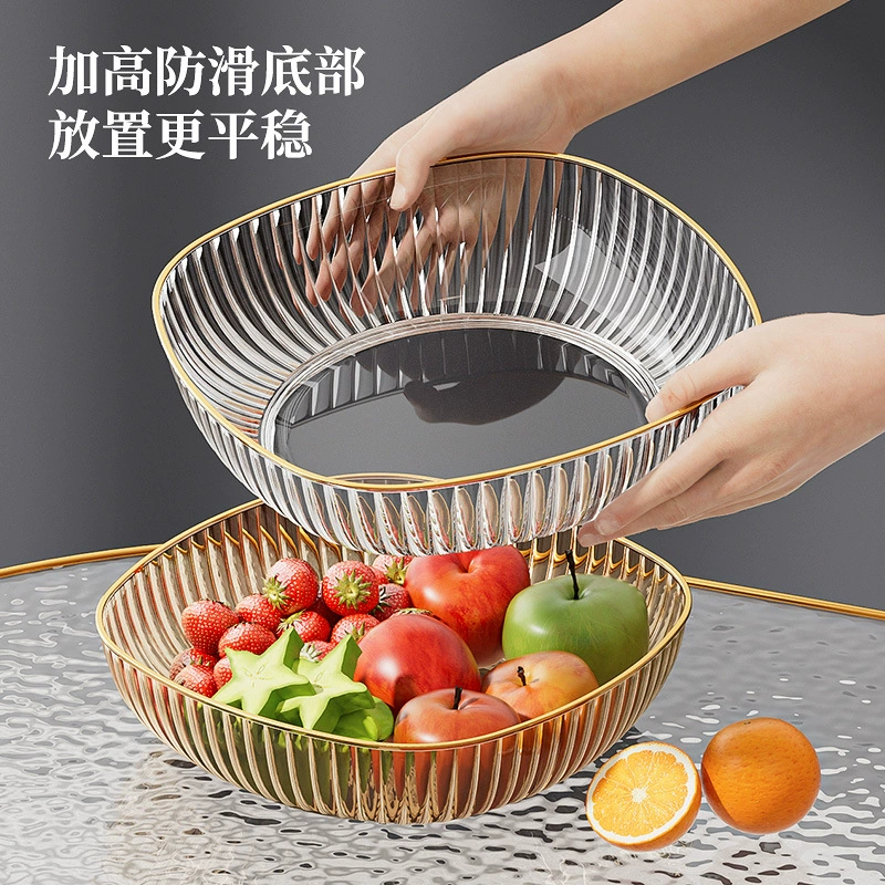 Internet celebrity light luxury fruit plate thickened PET plastic material full pattern plate house snack plate hot gold edge dried fruit plate