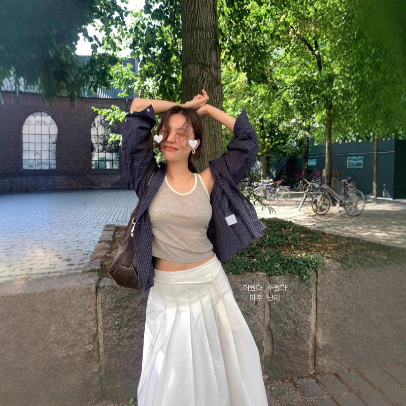 Now, Korean Designer Tann*T Cotton Plaid Long-Sleeved Shirt Is a Korean-Style Women's Loose Casual High-End Shirt