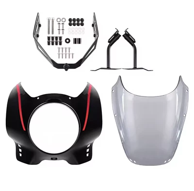 Suitable for Yamaha Xsr900 Motorcycle front windshield - black-red-striped-large-lampshade-smoke-gray-windshield