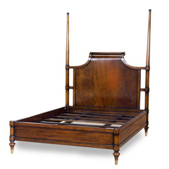 European solid wood carved master bedroom double bed, British neoclassical cherry wood painted furniture for villa penthouse