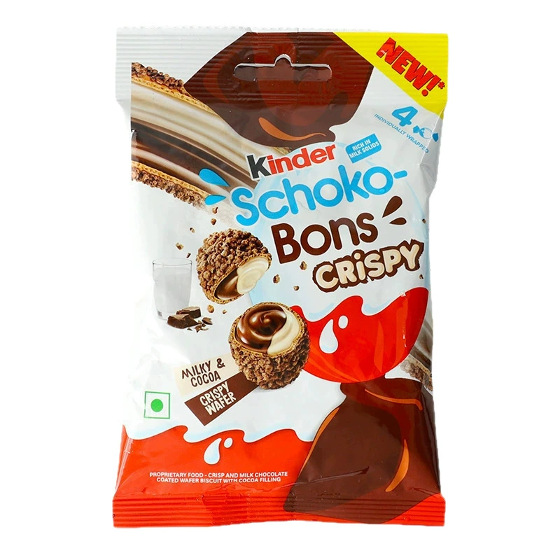 Снэк (Kinder) Schoko-Bons Crispy — кремово-молочная начинка с какао, хрустящая оболочка, 22,4 г / 67,2 г