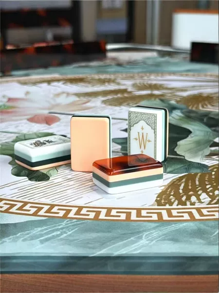 American Mahjong Tortoise Shell Color White Lotus Light Luxury Handcrafted Mahjong Tiles Outdoor Leisure Board Game Entertainment
