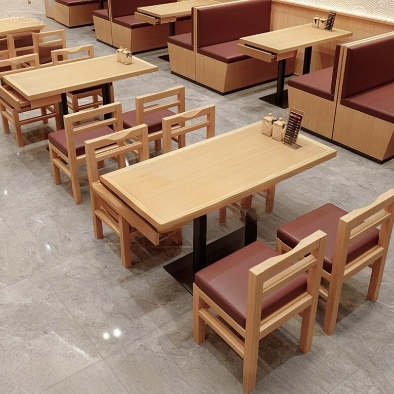 火锅店靠墙咖啡厅桌椅组合奶茶甜品店实木卡座沙发网红茶餐厅商用|undefined