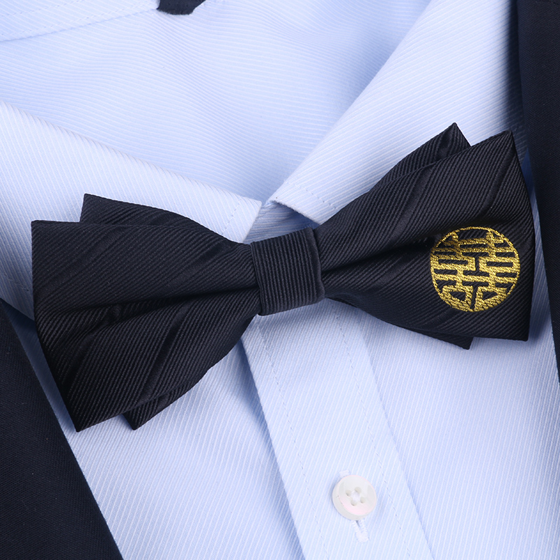 뜨거운 판매 블랙 라운드 해피 워드 나비 넥타이