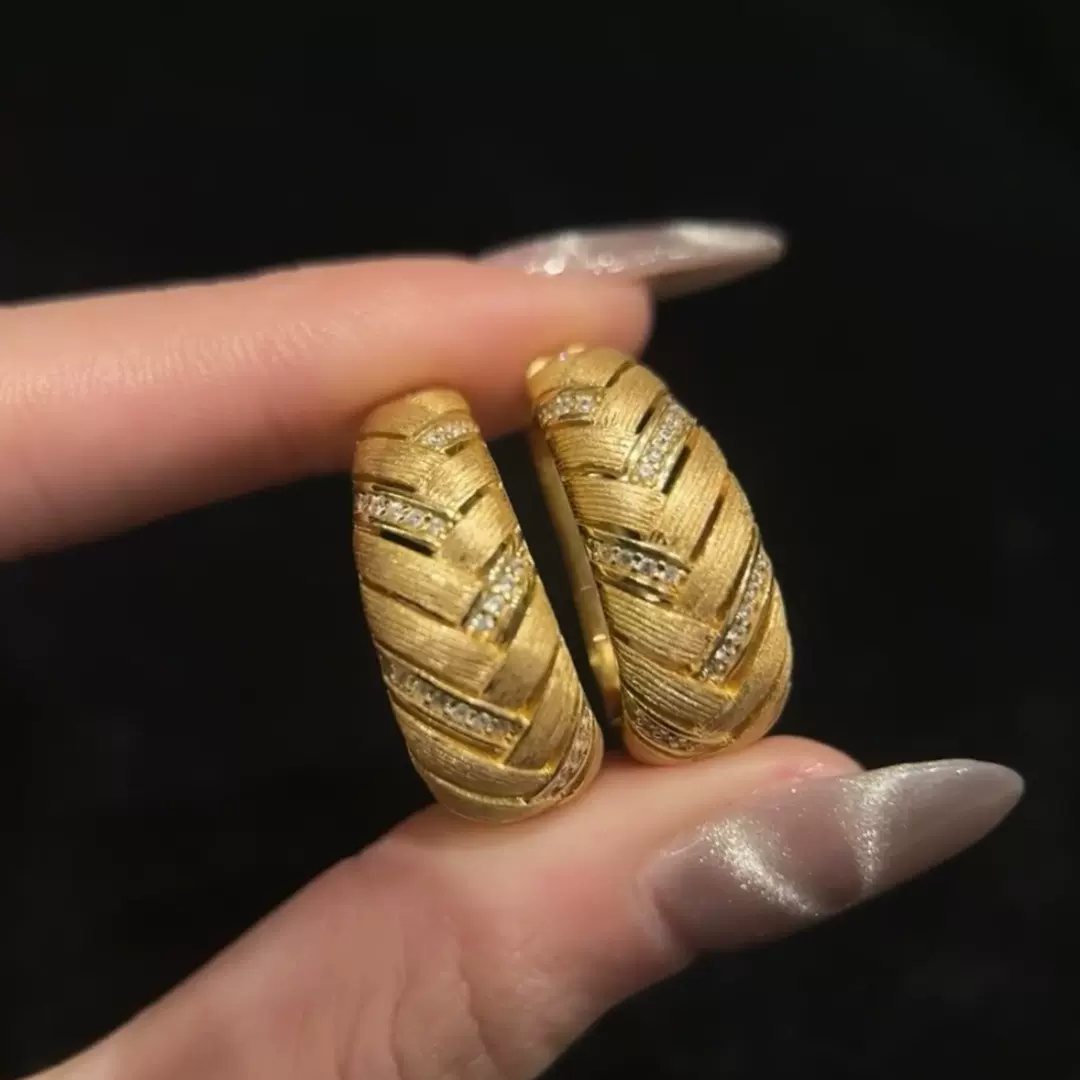 意大利~vintage法式拉丝麦穗编织耳环女小众设计轻奢高级感耳饰新