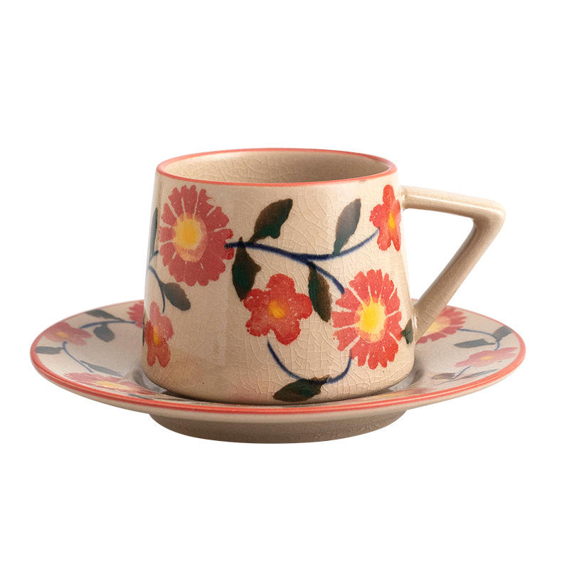 Juego de cerámica creativo para latte art, taza para oficina, té de la tarde, taza de café de cerámica rústica con platillo, caja de regalo