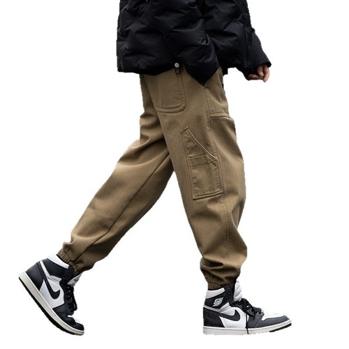 Japanese retro heavy-duty work pants for men, summer Korean version, trendy loose and versatile casual bootcut harem jeans