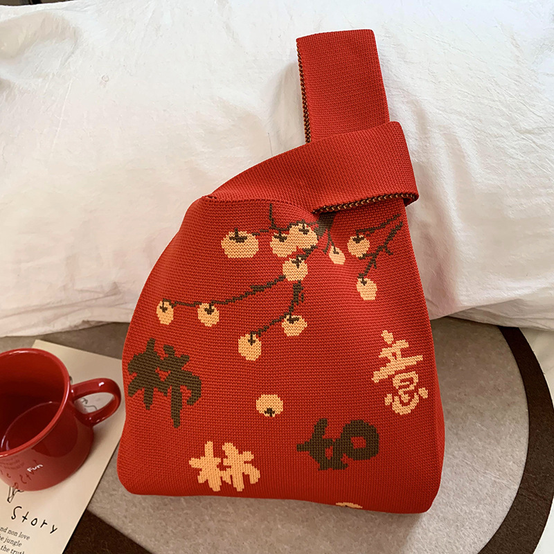 Bolso de hombro de punto Año nuevo Año de la serpiente Gran suerte Bolso festivo rojo Bolso de regalo Bolso Tote de cercanías Bolso de muñeca
