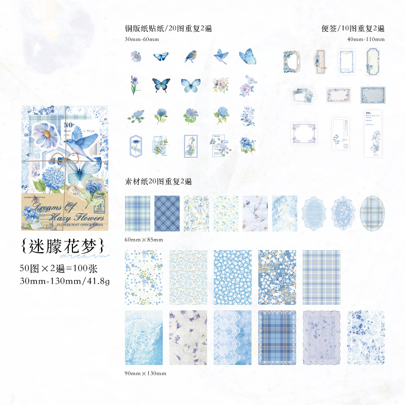 Sugar Poetry Material mixto Material Material Paquete Huahua Post Office Series Encaje hueco Libro de mano Marco Papel de material de base