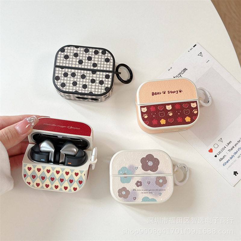 For Samsung Galaxy Buds3 Headphone Case Cartoon Plaid Leather buds3pro Bluetooth Case Square For Samsung Galaxy Buds3 Headphone Case Cartoon Plaid Leather buds3pro Bluetooth Case Square