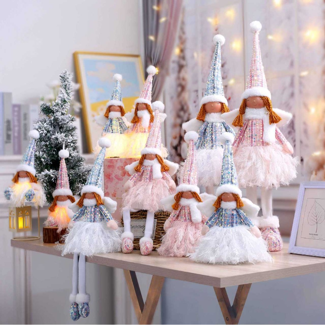 Adorno encantador de ángel de Navidad pareja muñeca decoración de ventana muñeca luminosa transfronteriza decoración de lentejuelas decoración al por mayor