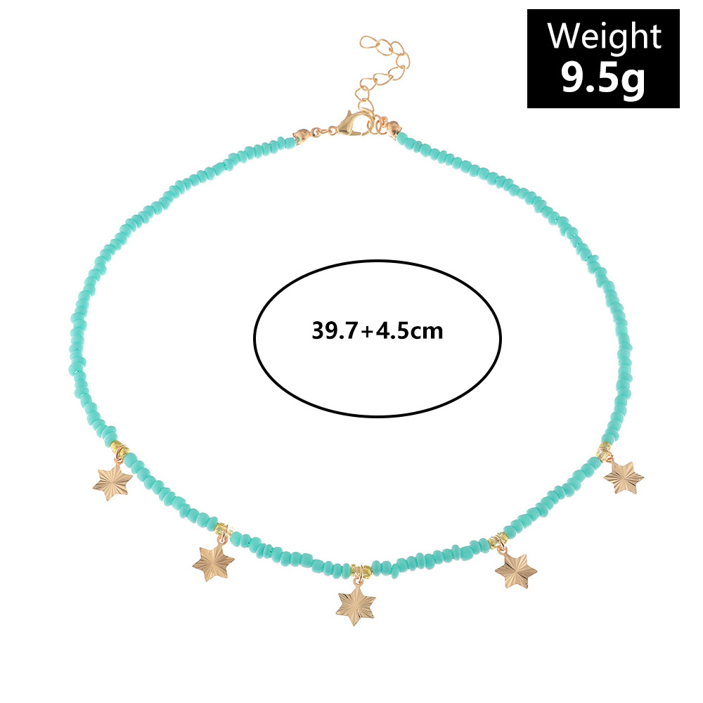 Retro Small Fresh Color Rice Bead Necklace Simple Five-pointed Star Moon Necklace display picture 20