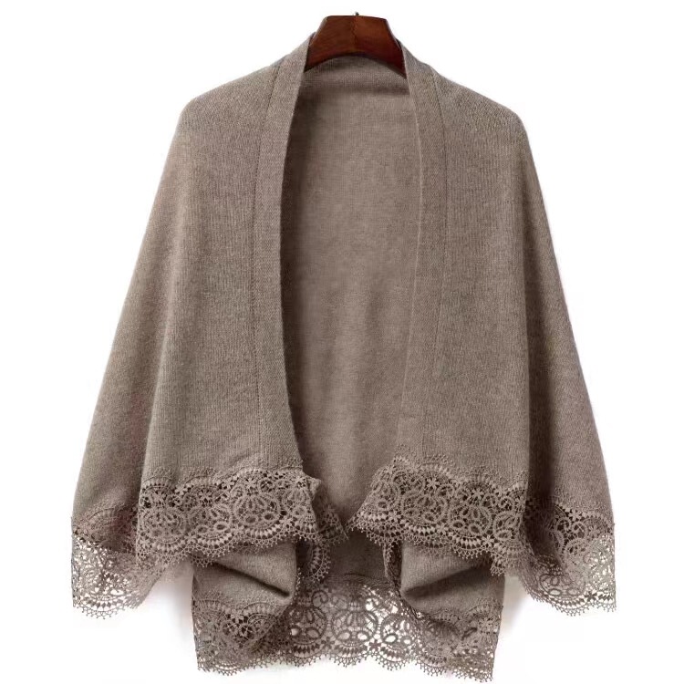 100% pure wool lace knitted scarf women's shawl outer wear dual-use Cape cardigan sun protection with skirt coat