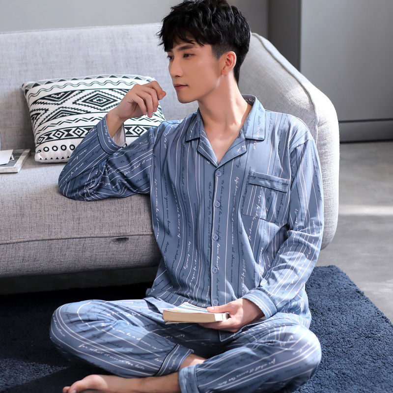100% primavera y otoño pijamas hombres de algodón de manga larga más tamaño de los hombres casual traje de desgaste para el hogar