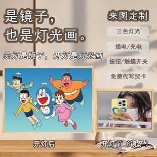 Doraemon mirror light painting Jingdang cat Daxiong Group Photo Decorative painting creative luminous mirror fill light table decoration