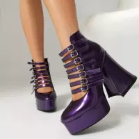 Platform high‑heel patent leather boots, 12 cm heel, microfiber lining, sizes 35–43 (custom)