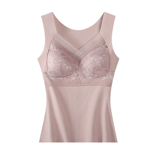 Autumn and winter lace thermal vest for women all-in-one fixed cup bottoming solid color vest for women plus velvet thickened thermal underwear