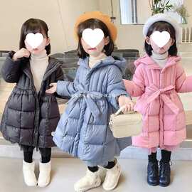 女童收腰羽绒服2025年新款儿童宝宝洋气中长款90白鸭绒秋冬装外套