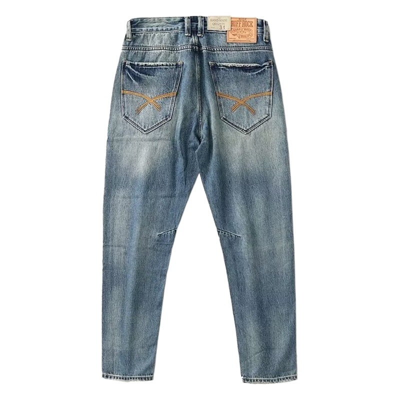 2023 nuevos pantalones vaqueros de los hombres lavados en dificultades pesado americano retro moda casual color claro flaco Pantalones rectos