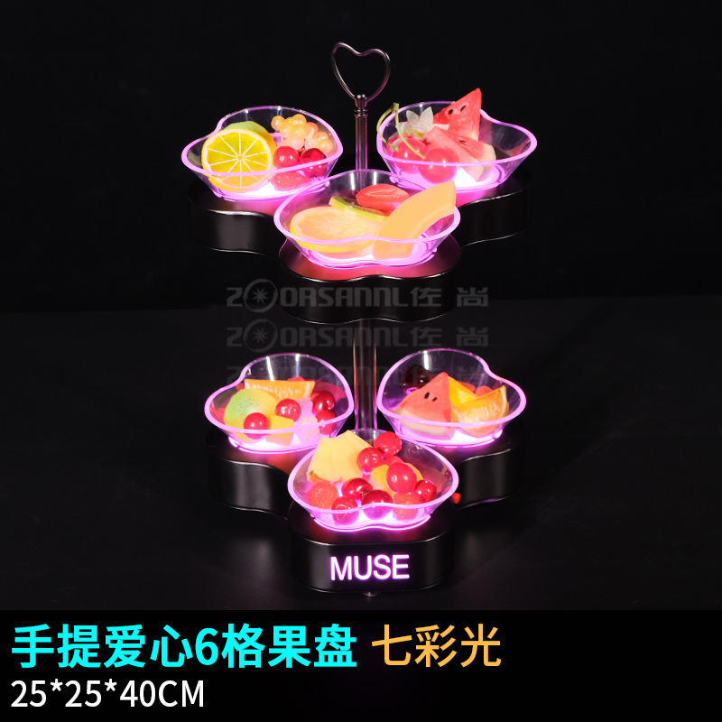 Zuochang nuevo bar luminoso snack placa KTV Mesa dedicada LED snack plato snack placa en forma de corazón plato de fruta estante