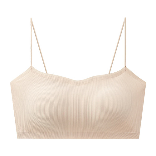 Ice Silk Seamless Underwear Women's 7A Grade Antibacterial Camisole Small Breasts Reveal Bigger Gathering Beautiful Back Tube Top Spaghetti Strap Bra