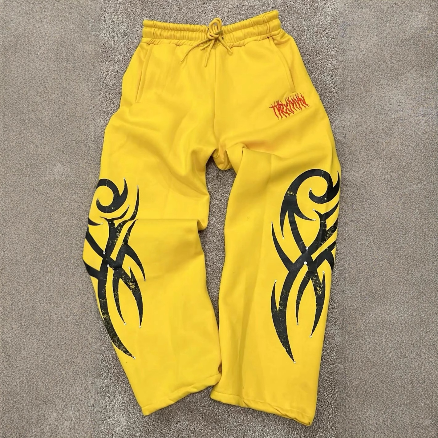 Pantalones deportivos de pierna ancha con cintura elástica para hombre, estilo europeo y americano, modernos, retro, hip-hop, rap, estampados urbanos, informales