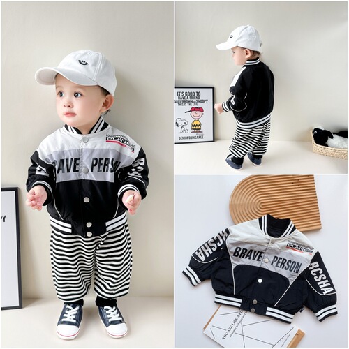 Children's Jackets 2024 Spring New Product Children's Fashionable Baby Tops Handsome Korean Print Boys Racing Suit Trendy