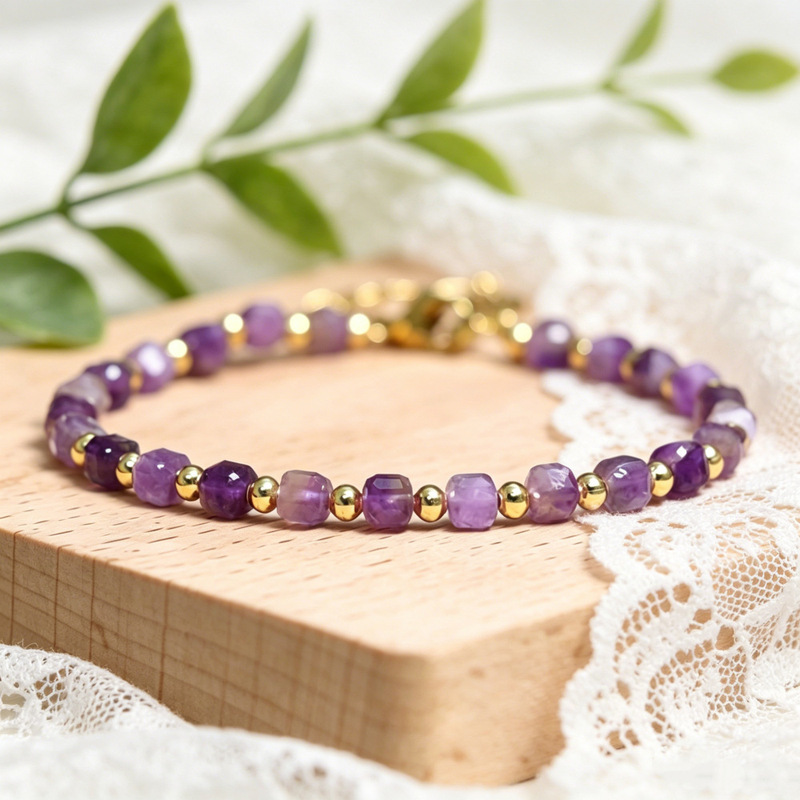 New cross-border dopamine-colored 4*6mm natural stone crystal beaded bracelet for women, handmade natural stone beads
