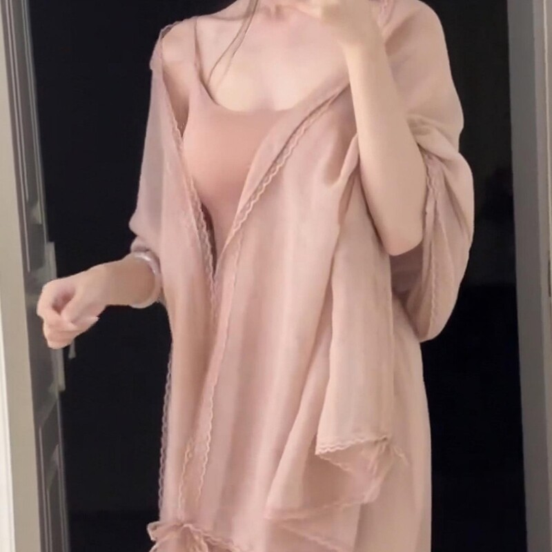 Cotton and Linen Lace Pink Thin Shawl for Women to Wear with Cheongsam Skirt Summer Versatile Sun Protection Cardigan Air-Conditioned Room Jacket