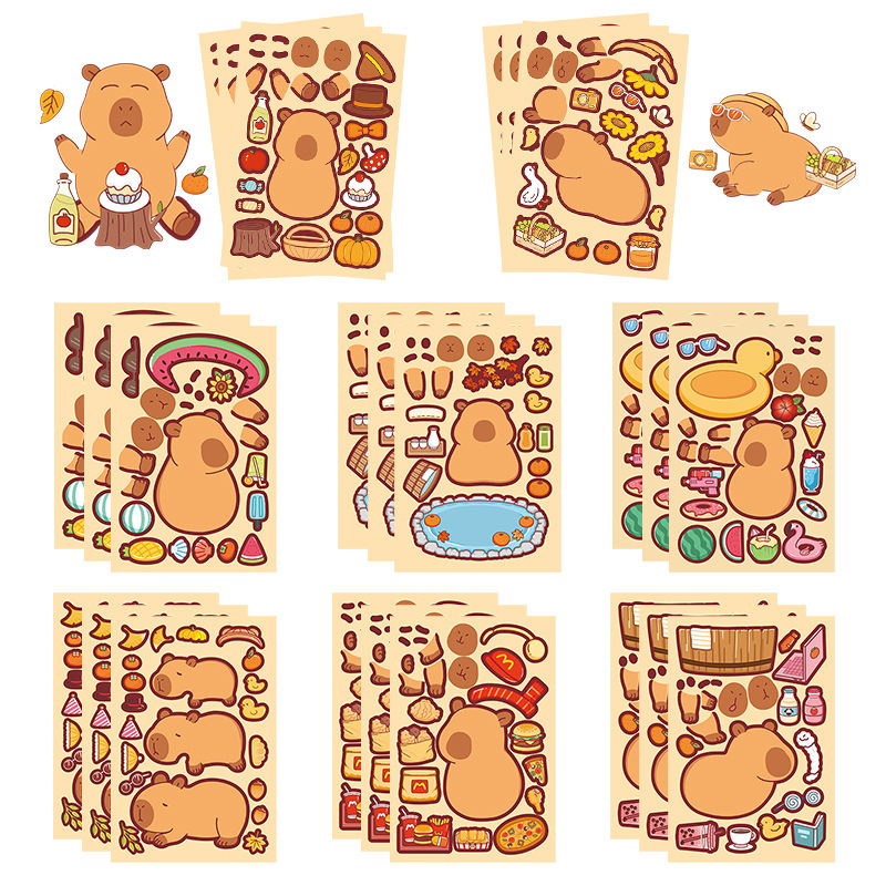 8 Capybara Collage Stickers Cartoon Graffiti Capybara Waterproof Decorative Handbook Storage Box Manufacturer Wholesale