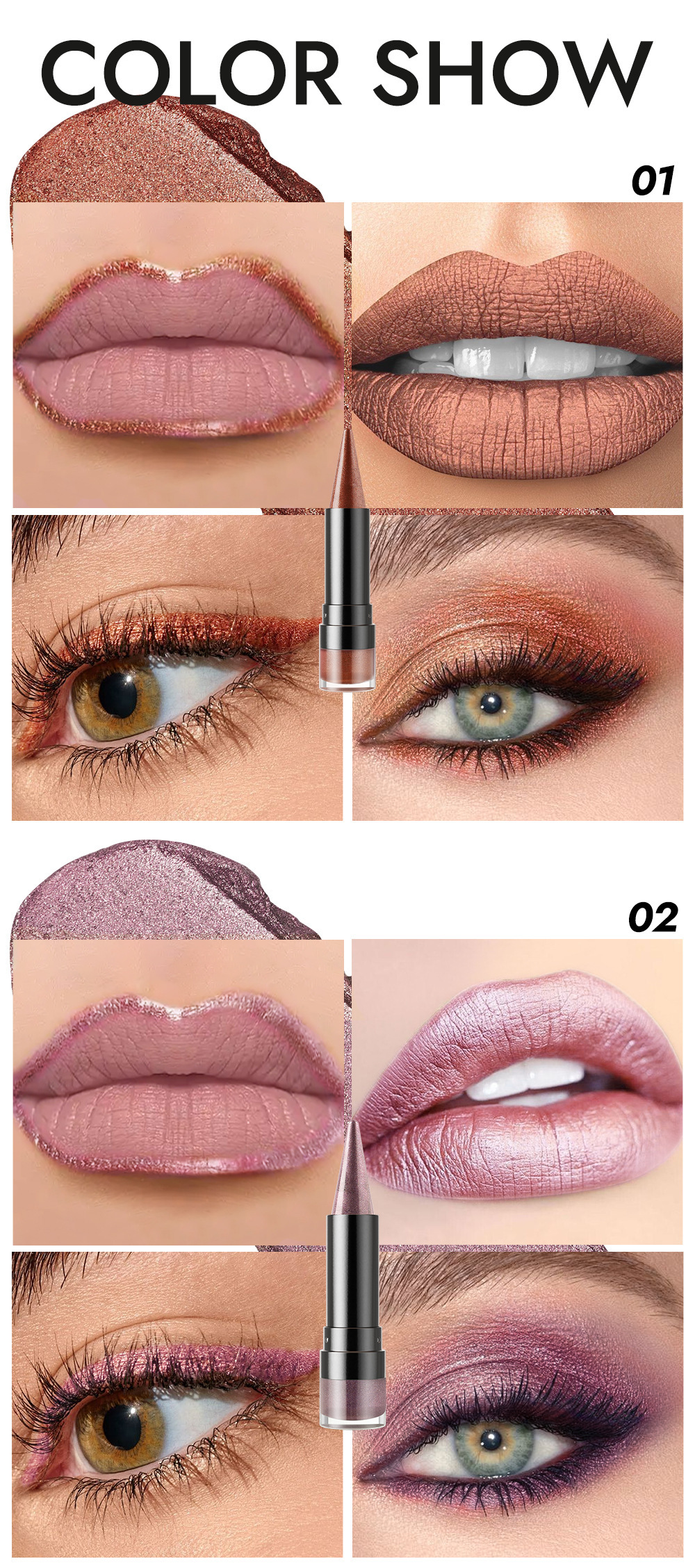 YOUNG VISION 6-color pointed-tip fine Sparkling Lipstick, multi-purpose facial pearlescent lipstick, Lip line, eyeshadow, eyeliner undefined