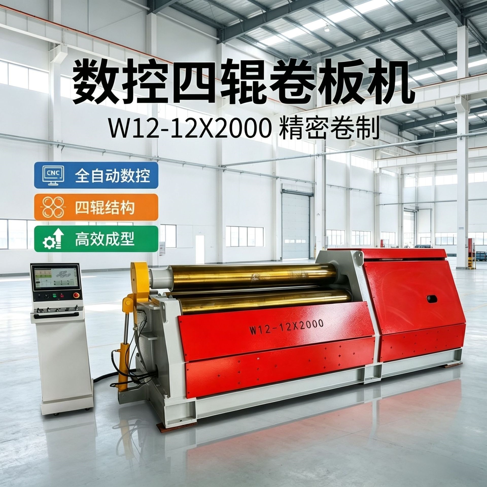 跨境专供数控四辊卷板机全自动液压无直边3米长卷圆机四轴滚圆机