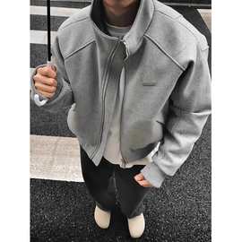 cleanfit毛呢棉服外套男秋冬款高级感夹棉棒球服美式短款立领夹克