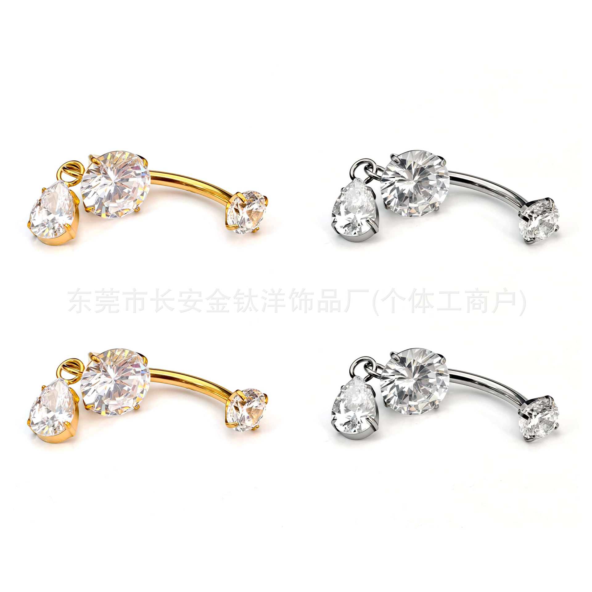 F136 Titanium Water Drop CZ Pendant Curved Barbell Belly Button Ring Navel Piercing G23 Titanium Alloy detail image 5