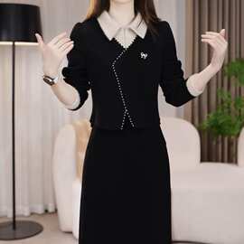 加厚假两件拼接礼服裙2026冬季新款遮肚年轻中长款裙子