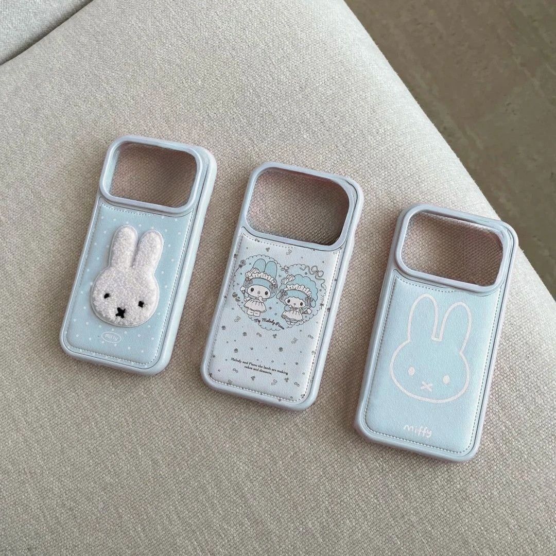 Light Blue Cartoon Miffy Rabbit Suitable for Apple 17Promax Mobile Phone Case Ip16 Female 15/14/12 Drum Bag Leather Pattern 11